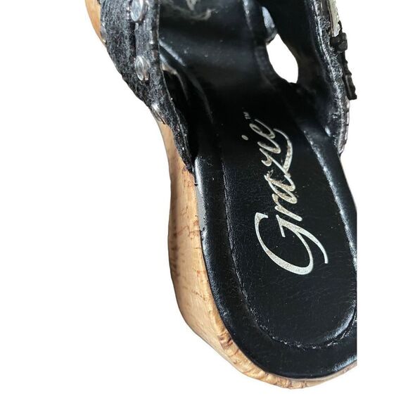 Grazie 3” Cork Wedge -Black with RHINESTONES (Sz 6) - Picture 7 of 7